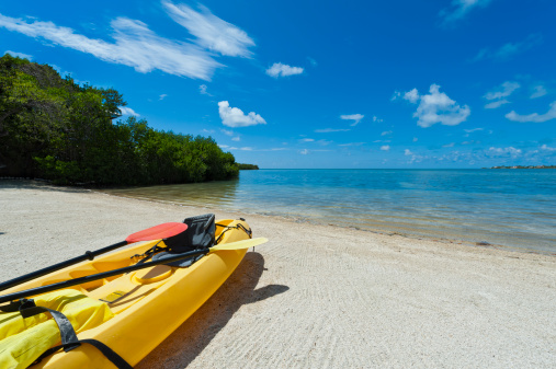 Kayak ready to be used in the beach in the Florida Keys