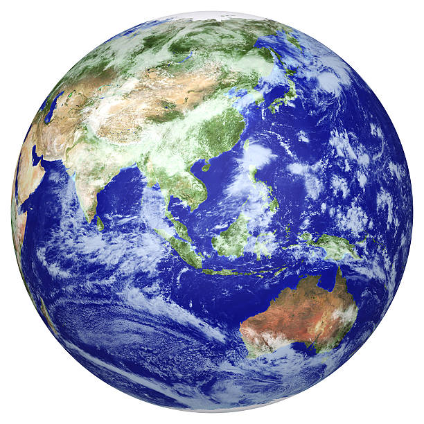 close-up of earth globe with asian pacific side - dünya gezegeni fotoğraflar stok fotoğraflar ve resimler