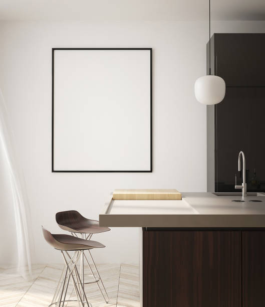istock mock up poster frame in modern interior background, living room, Scandinavian style, 3D render, 3D illustration 1419548915