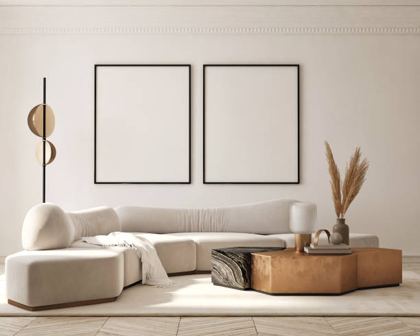 istock mock up poster frame in modern interior background, living room, Scandinavian style, 3D render, 3D illustration 1419548917