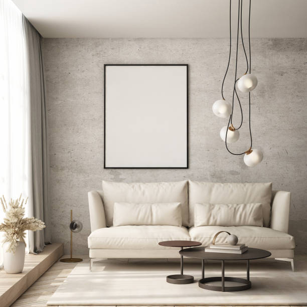 istock mock up poster frame in modern interior background, living room, Scandinavian style, 3D render, 3D illustration 1419548958