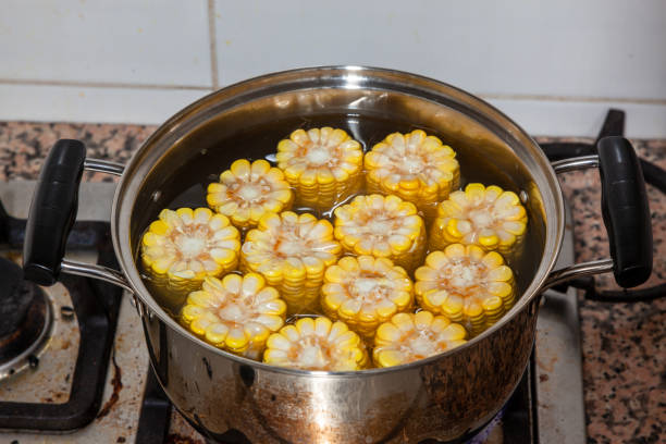 boiled corn stock photo