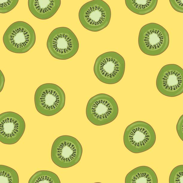 ilustrações, clipart, desenhos animados e ícones de padrão kiwi. kiwi metades em um padrão para têxteis, decoração de cozinha, guardanapos. - fruta kiwi
