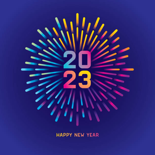 farbenfrohes neujahrsfeuerwerk 2023 - silvester stock-grafiken, -clipart, -cartoons und -symbole