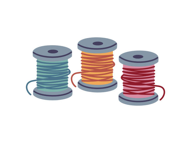 illustrazioni stock, clip art, cartoni animati e icone di tendenza di tre bobine di fili. elementi di cucito. - thread spool sewing red