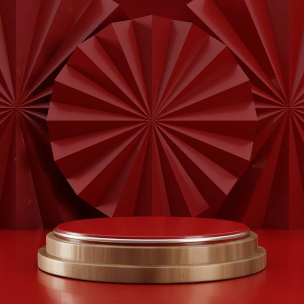 istock 3d render circle red podium with origami abstract background 1419560224