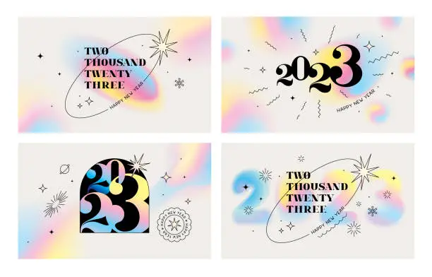 Vector illustration of Happy New Year 2023 greetings set