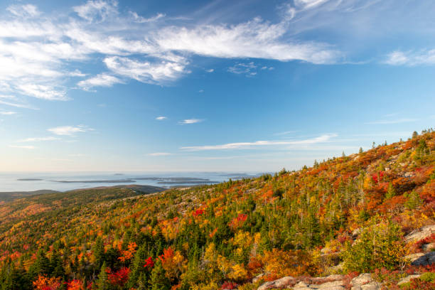 cadillac mountain all'alba in autunno - cadillac mountain maine new england usa foto e immagini stock