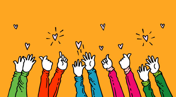 istock hands up applause hand draw. cartoon style with funny colors. vector illustration 1419560505