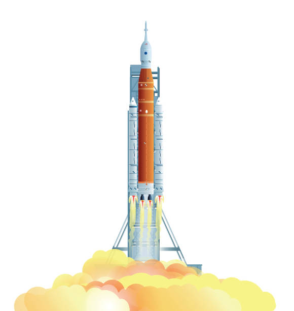 달로가는 길에 아르테미스 로켓 - nasa nasa kennedy space center sign space stock illustrations