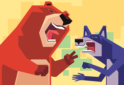vector illustration of bear and wolf arguing