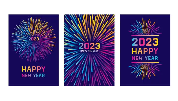 Vector illustration of Happy new year 2023 with colorful fireworks