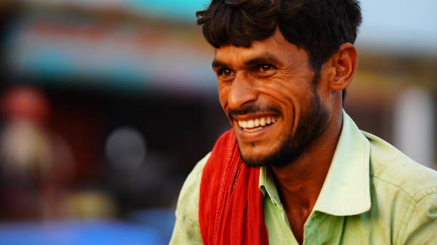 Sitamarhi, Bihar, India- 14 June 2022 :man smiling selective focus at outdoor shoot