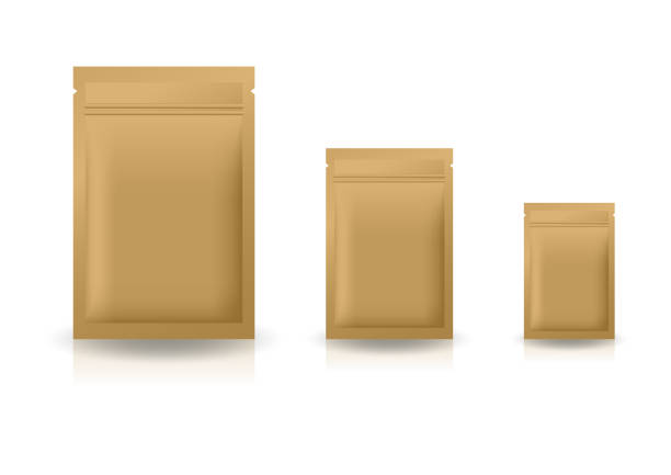 istock Blank brown kraft paper standing zip lock bag (3 sizes) mockup template. 1419564692