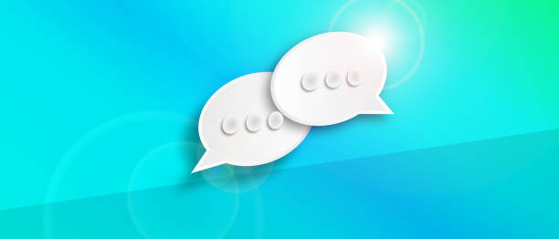 istock Two bubble talk or comment sign symbol on blue and green background 1419564969
