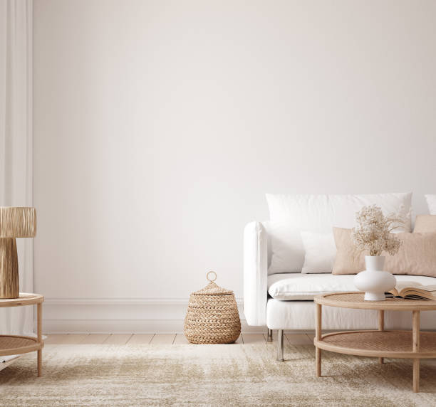 Minimalist modern living room interior background, Scandinavian style stock photo