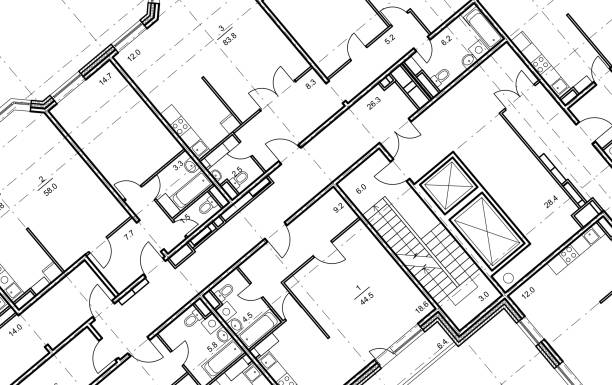 건축 배경. 건축 프로젝트의 일부, 아파트의 건축 계획. - blueprint stock illustrations