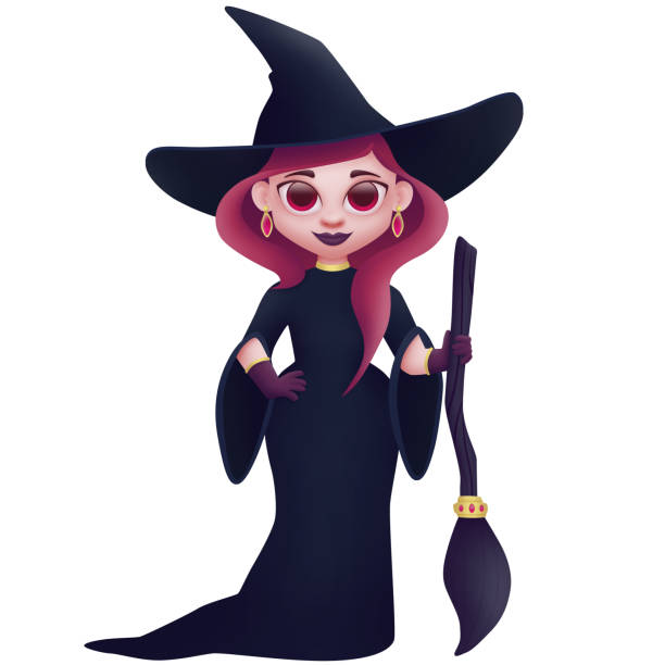 istock Woman in Halloween witch costume isolated on white background. Digital illustration. 1419572533