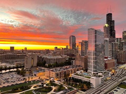 Absolutely beautiful sunset illuminating over Chicago’s skyline