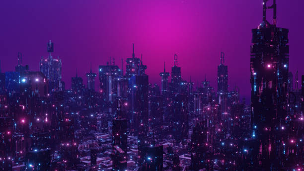 istock Downtown District Neon Skyscraper Cyber Punk City Concept Background 3d Illustration 1419574490