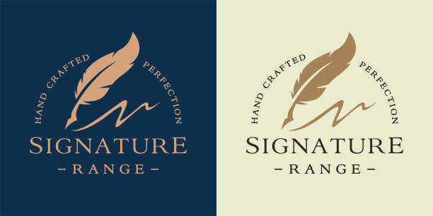 Feather signature logo icon Feather signature icon. Premium quality product range label emblem. Fountain pen ink symbol. Vector illustration. feather vector illustration stock illustrations
