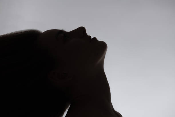 istock Woman black face silhouette with flying hairs 1419588338