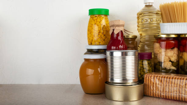 istock Emergency survival food set on white kitchen table 1419599973