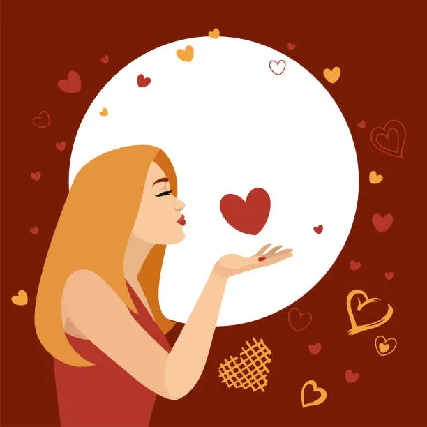 Vector illustration of Beautiful Young woman blowing kisses. Blonde woman.