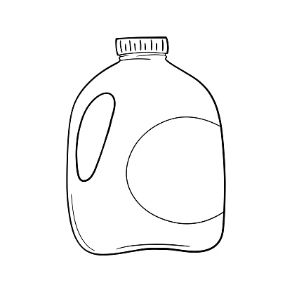 Monochrome picture, large plastic container with milk, milk bottle, vector cartoon