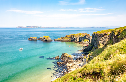 Carrick-a-Rede coastline and rocky islands in Northern Ireland