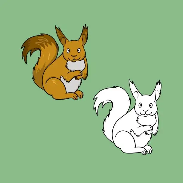 Vector illustration of A set of pictures, a bright sitting squirrel, a vector cartoon