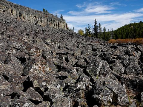 Sheepeater columnar basalt cliffs, Yellowstone National Park.