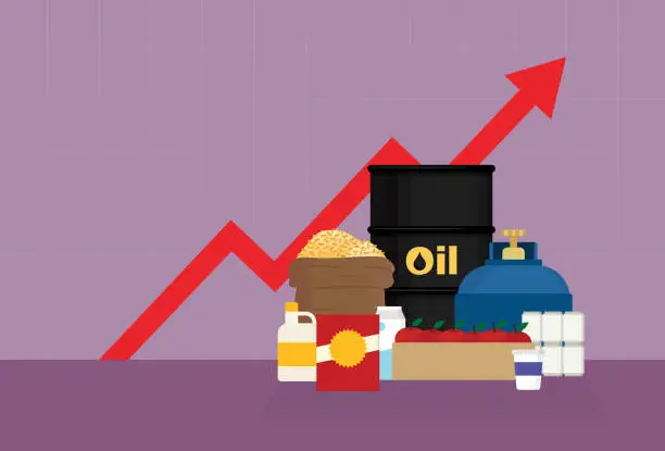 Vector illustration of Commodity with a red graph