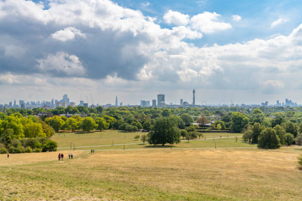 View of the park and London from Primrose Hill stock photo