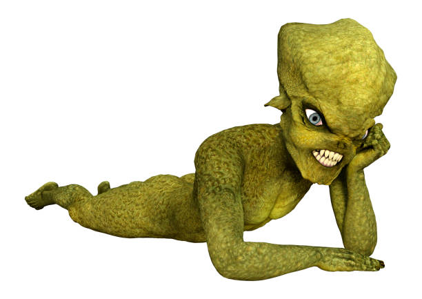 3D rendering of a green alien isolated on white background