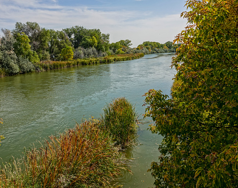 North Platte River, Wyoming flowing past lush banks.