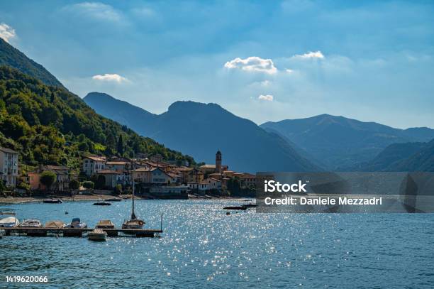 Panorama Of Lake Como And The Town Of Lezzeno Stock Photo - Download Image Now - Built Structure, City, City Life
