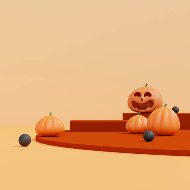 istock halloween background with podium for product display. geometric podium for product display. 3d illustration 1419621270