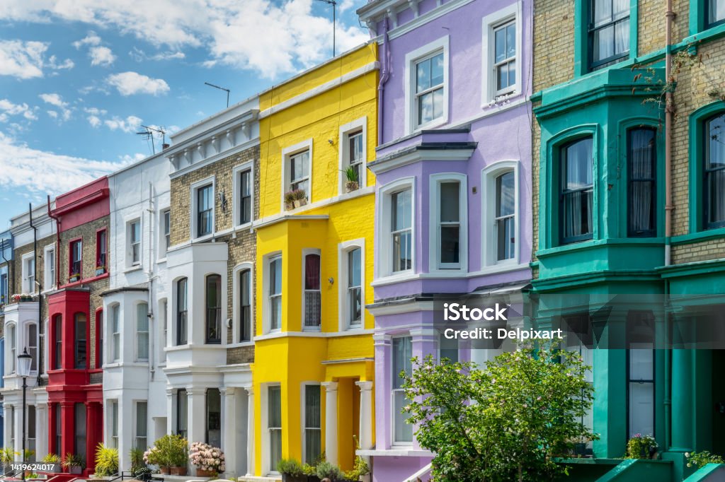 Colorful houses in Notting Hill, London, UK London - England Stock Photo