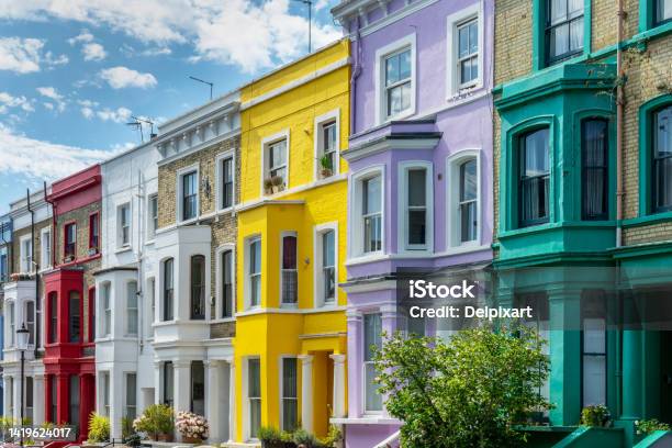 Colorful Houses In Notting Hill London Uk Stock Photo - Download Image Now - London - England, Multi Colored, Notting Hill