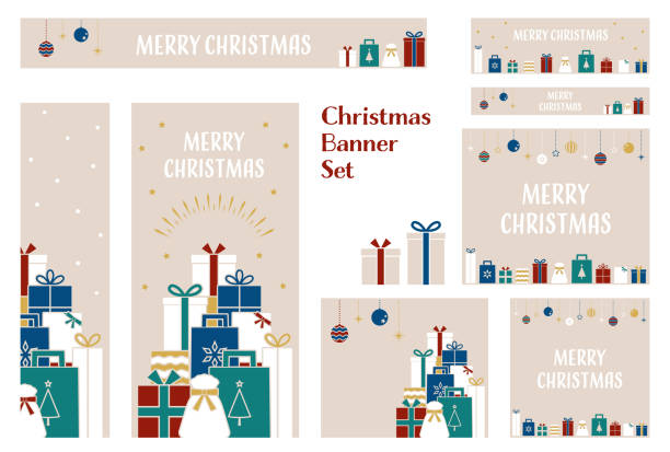 Cute banner set with illustrations of Christmas presents Cute banner set with illustrations of Christmas presents sail boat clipart pictures stock illustrations