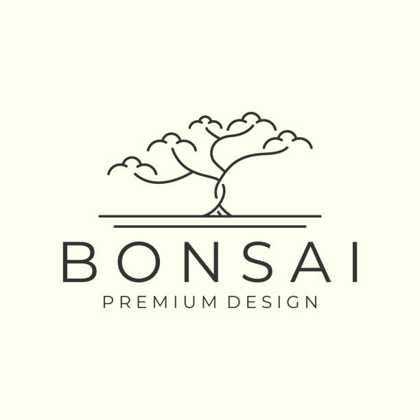 bonsai with minimalist linear style symbol vector design icon template illustration bonsai with minimalist linear style symbol vector design icon template illustration bonsai tree stock illustrations