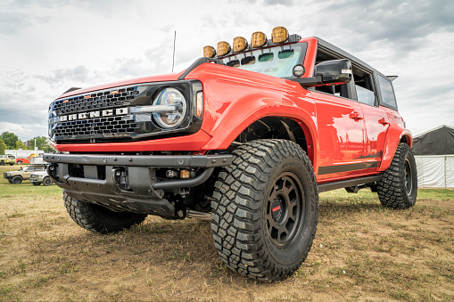 Loveland, CO, USA - August 26, 2022: Ford Bronco Sport SUV with additional off-road lights.