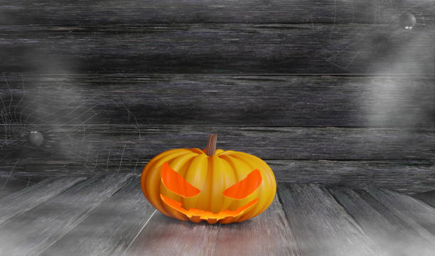 istock Jack o Lanterns on old wooden background and floor 1419631900