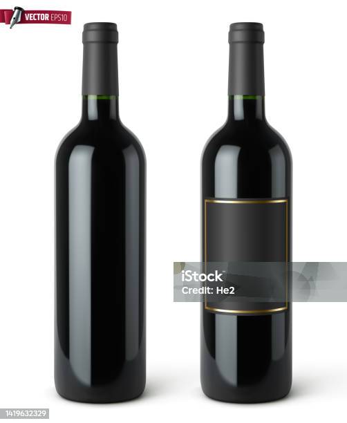 Vector Realistic Wine Bottles - Arte vetorial de stock e mais imagens de Garrafa de Vinho - Garrafa de Vinho, Vinho, Garrafa