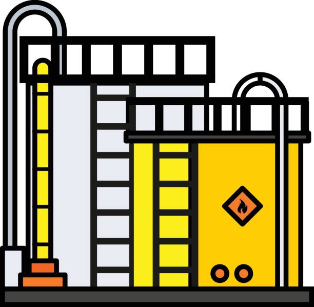 koncepcja zbiorników magazynowych silosów gazowych, para cylindrycznego zbiornika paliwa ze schodami vector icon design, symbol przemysłu naftowego i gazowego, znak ropy naftowej i benzyny, ilustracja stockowa serwisu i dostaw - fracking oil rig industry exploration stock illustrations