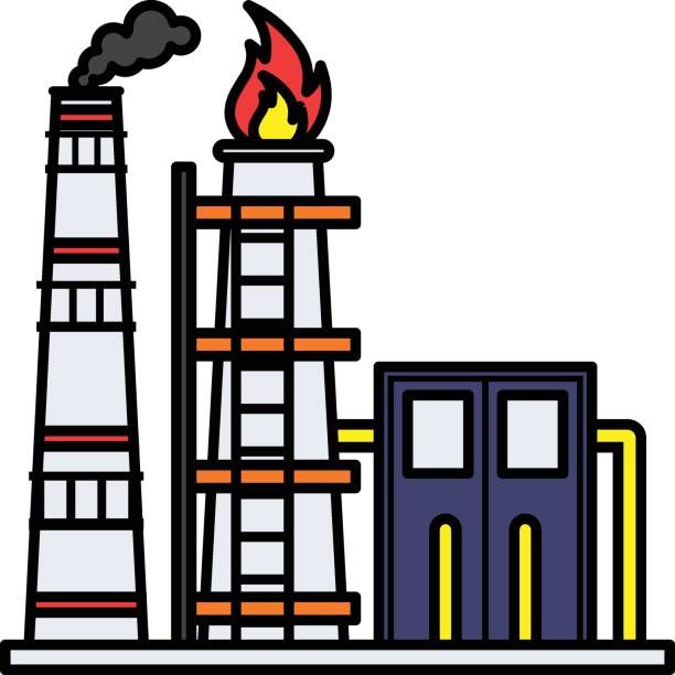 koncepcja zakładu przetwarzania gazu ziemnego, obiekty midstream ngl vector color icon design, symbol ropy naftowej i gazu płynnego, znak ropy naftowej i benzyny, ilustracja giełdowa rynku energii i energii - fracking oil rig industry exploration stock illustrations