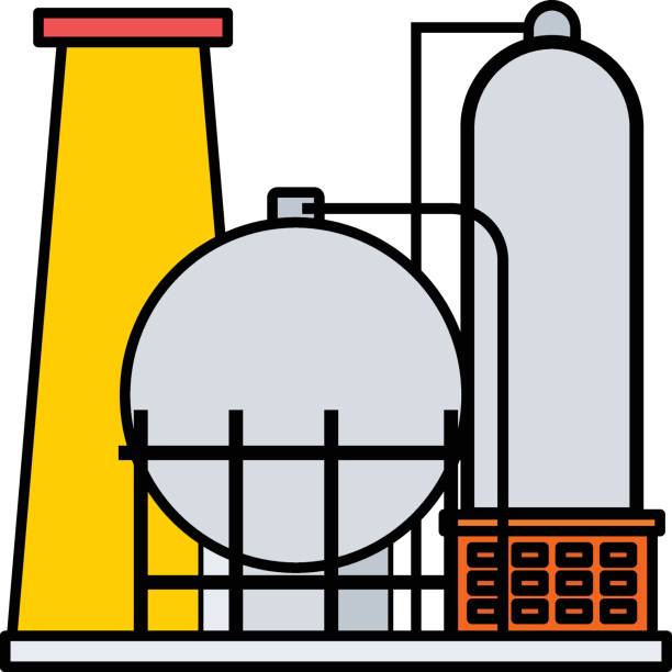 koncepcja procesów rafinacji ropy naftowej, instalacja przepływu rafinerii vector kolor ikona projekt, symbol ropy naftowej i gazu płynnego, znak paliwa i benzyny, ilustracja giełdowa rynku energii i energii - fracking oil rig industry exploration stock illustrations