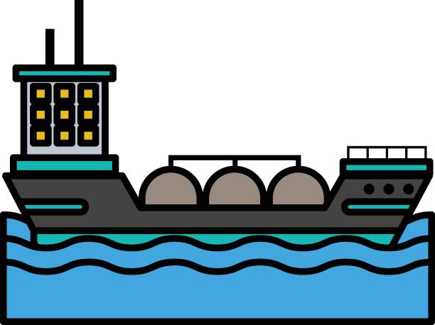 tankowiec płynie przez ocean koncepcja, bardzo duży wektorowy kolor ropy naftowej projekt ikony, symbol ropy naftowej i gazu płynnego, znak ropy naftowej i benzyny, ilustracja giełdowa rynku mocy i energii - fracking oil rig industry exploration stock illustrations
