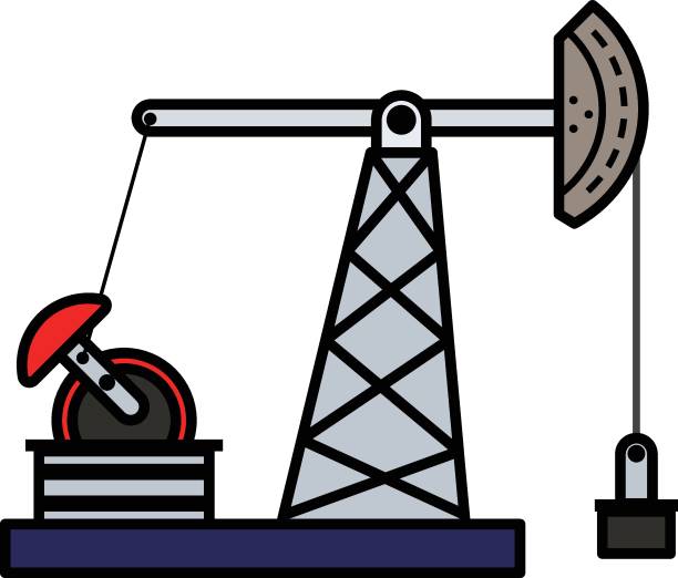koncepcja wiertnicy, odwierty wektorowa kolorowa ikona projekt, symbol ropy naftowej i gazu płynnego, znak ropy naftowej i benzyny, ilustracja giełdowa rynku energii i energii - fracking oil rig industry exploration stock illustrations